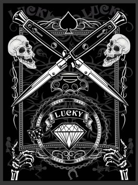 Antika etiket. Kafatası hançeri. 