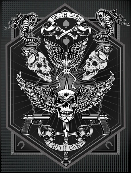 Antika etiket. Kafatası ve Tabancalar 