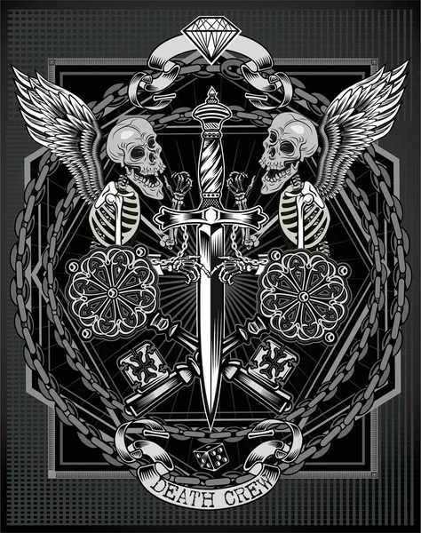 Vintage label. Skull and knife 