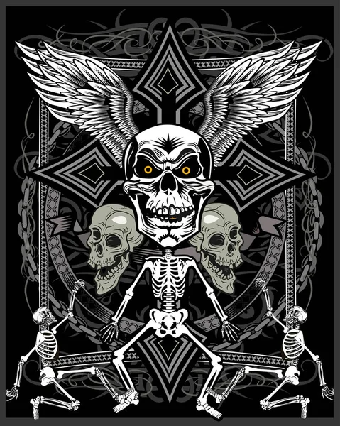 Vintage Label Skull Ornate Christian Cross — Stock Vector