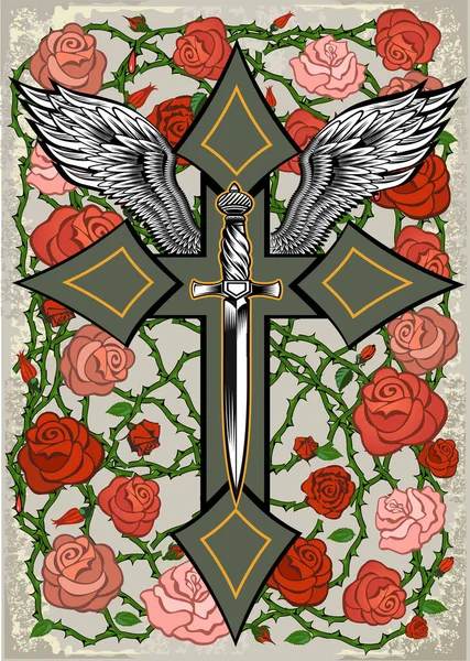 Розы Крест Крыльями — стоковый вектор
