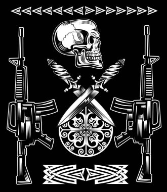 Tüfek ve hançerlerle kafatasının vektör görüntüsü
