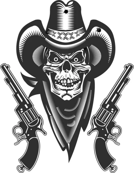 Cowboy Totenkopf Und Revolte — Stockvektor
