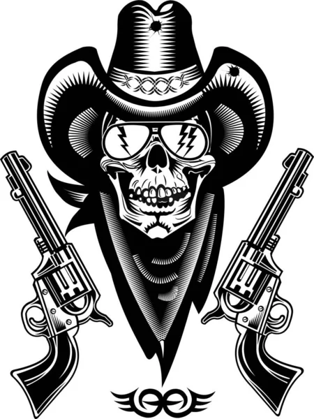 Cowboy Totenkopf Und Revolver — Stockvektor