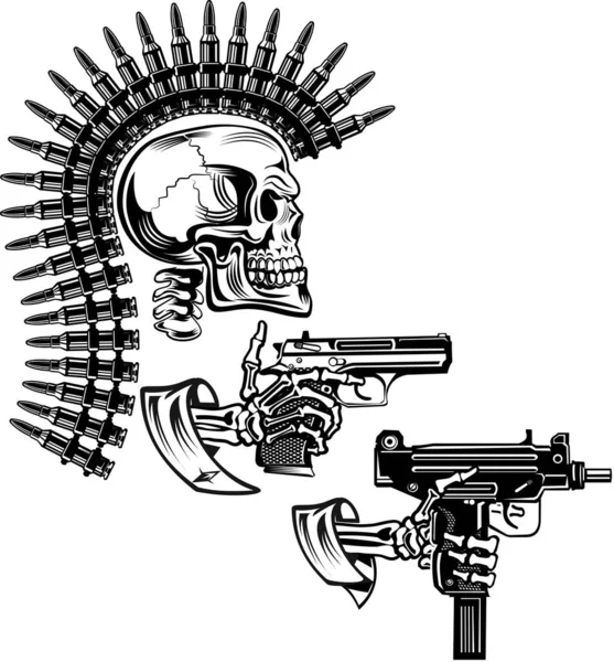 Скелет Набоями Пістолетами — стоковий вектор