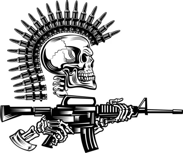 Skelet Met Pistoolpatronen Rifle — Stockvector