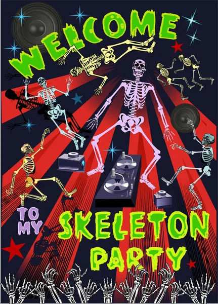 Ilustrasi Dari Skeleton Party - Stok Vektor