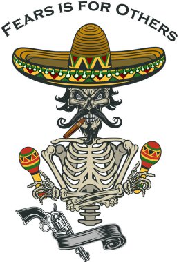 Meksika kafatası ve sombrero ve silah