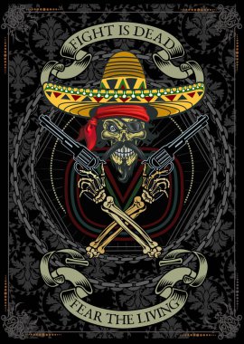 Meksika kafatası ve sombrero ve silah