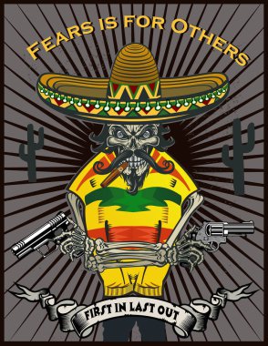 Meksika kafatası ve sombrero ve silah