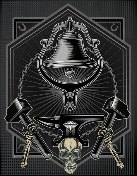 Bell Hammer Oude Skull — Stockvector