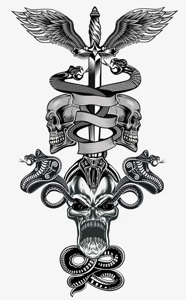 Craniu Tatuaj Combat Death Dishonor — Vector de stoc