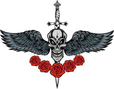 Güllü ve kanatlı insan ölüm kafatası