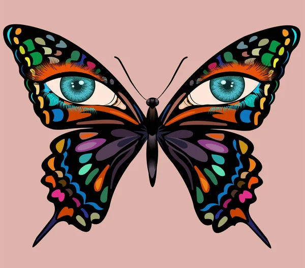 Hermosos Ojos Chica Con Alas Mariposa — Vector de stock