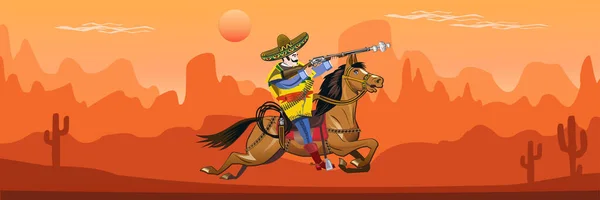 Désert Sauvage Ouest Américain Cavalier Mexicain — Image vectorielle