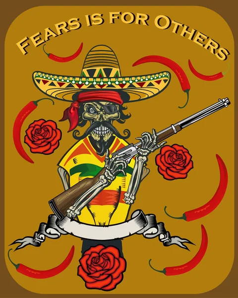 Mexicaanse Schedel Met Sombrero Pistolen — Stockvector