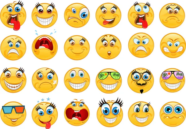 Emoticon Vector Style Sourire Icônes Visage — Image vectorielle