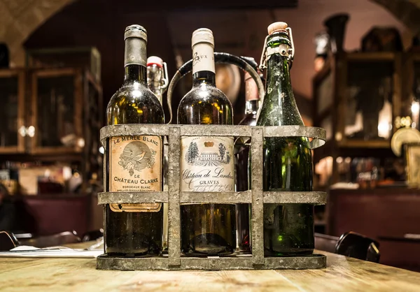Antiques french wine bottles. France. — Stock Photo, Image