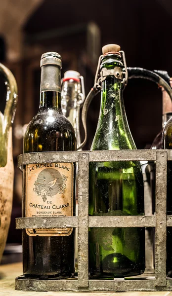 Antiques french wine bottles. France. — Stock Photo, Image