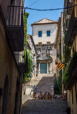 Girona Pujada de Sant Domenec meydanı. İspanya.