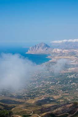 Körfez Bonagia ve Monte Cofano. Trapani, Sicilya, İtalya.