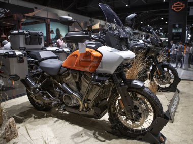 Bangkok, Tayland - 4 Nisan 2021: Harley Davidson PAN AMERICA BANGKOK ULUSLARARASI MOTOR Şovu 2021