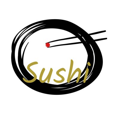 Japon mutfak logosu. Japon yemeği suşi çubuğu ve somon yumurtası. Vektör ve illüstratör tasarımı.