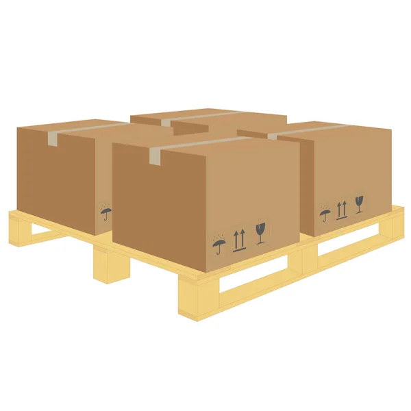 Vektor Aus Karton Auf Holzpalette Lager Verpackung Von Karton Auf — Stockvektor