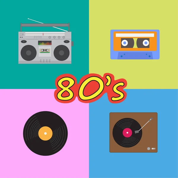 Vintage 80S Cassete Áudio Vinil Player Gravação —  Vetores de Stock