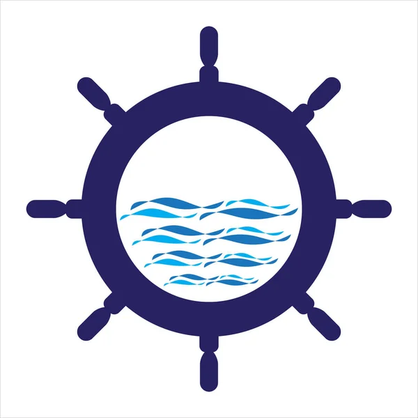 Nautische Marinecruisbord Ontwerp Scheepsstuurwiel Golfvector Logo — Stockvector