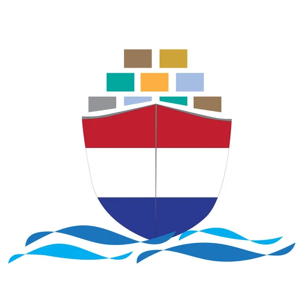 Concept Ontwerp Vrachtschip Met Nederlandse Vlag Commerciële Containers Vrachtvervoer Import — Stockvector