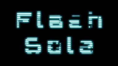 FLASH Satışı metin animasyonu. Siyah arka planda mavi ışık dijital simli kelime. Promosyon flaş satışı için reklam tabelaları