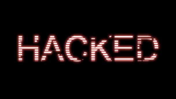 Hacked Text Animation Red Light Digital Glitter Word Sign Black — Stock Video