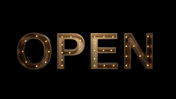 Open Animation Light Bulb Blinking Text Banner Retro Style Business — Stock Video