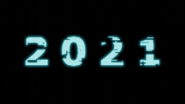 2021 Chiffres Animation Panneau Date Forme Paillettes Numériques Lumière Bleue — Video
