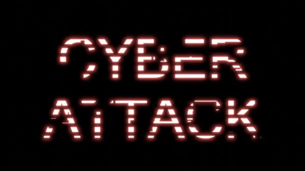 Cyber Attack Text Animation Rött Ljus Digitalt Glitter Ordtecken Svart — Stockvideo