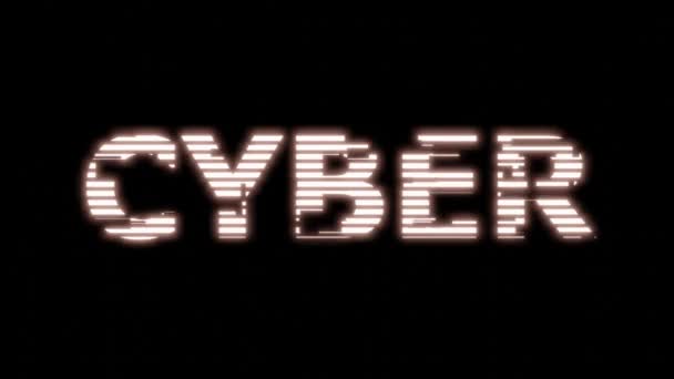 Cyber Text Animation Red Light Digital Glitter Word Sign Black — Stock Video