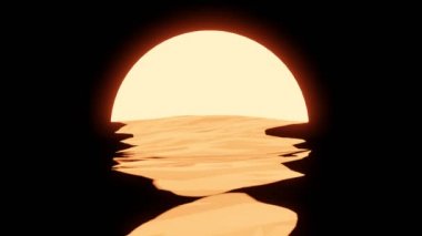Gece deniz yüzeyinde gün batımı ve yansıması. 4K canlandırması
