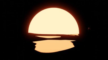 Okyanusun üzerinde uçan sıcak hava balonunun hava silueti manzarası günbatımının manzarası ve arka planda dalga yansıması..