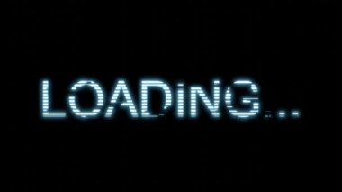 Metin animasyonu yükleniyor. Siyah arkaplanda mavi ışık dijital simli sözcük.