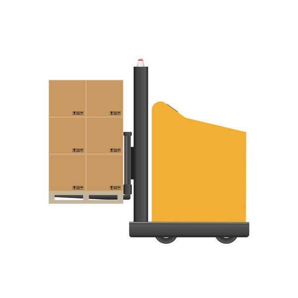 Автоматизированные вилочные погрузчики AGV перевозят грузы на белом фоне. Векторный и иллюстрационный дизайн.