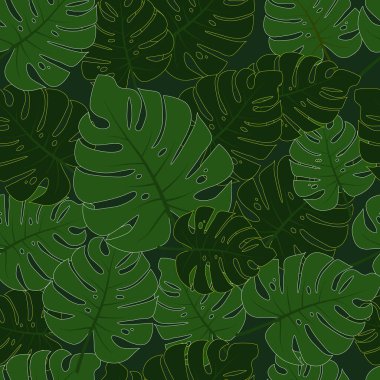 Botanik kusursuz desen. Canavar arka planda kalır. Vektör ve illüstrasyon tasarımı.