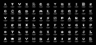 Harflerle soyut koleksiyon. Geometrik soyut logolar. Simge tasarımı