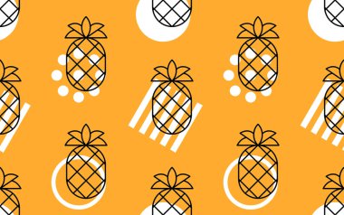 Ananaslı, pürüzsüz desen. Vektör el çizimi resimleme