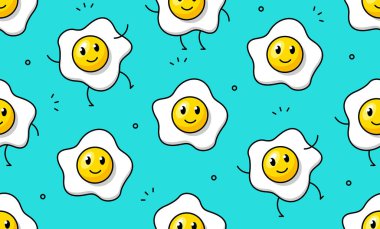 Kızarmış yumurta dikişsiz desen. Vektör el çizimi resimleme