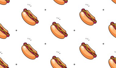 Sosisli sandviç pürüzsüz desen. Vektör el çizimi resimleme