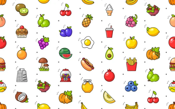 Fruits Légumes Motif Sans Couture Illustration Vectorielle Dessinée Main — Image vectorielle