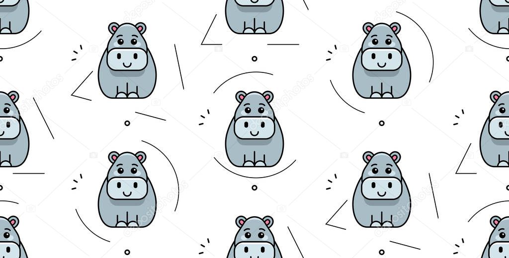 Seamless pattern with hippos. Icon design. Template elements