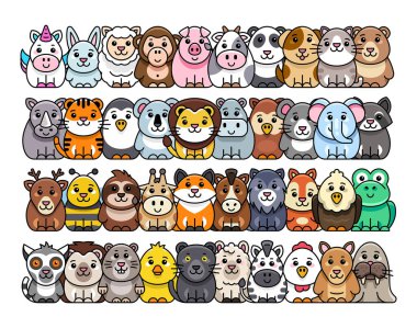 Hayvanlar Simgesi Ayarları. Çizgi film Hayvan Simgesi. Simge tasarımı. Şablon ögeleri