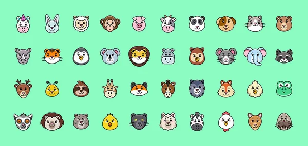 Animals Icon Set Ícone Animal Dos Desenhos Animados Design Ícones —  Vetores de Stock